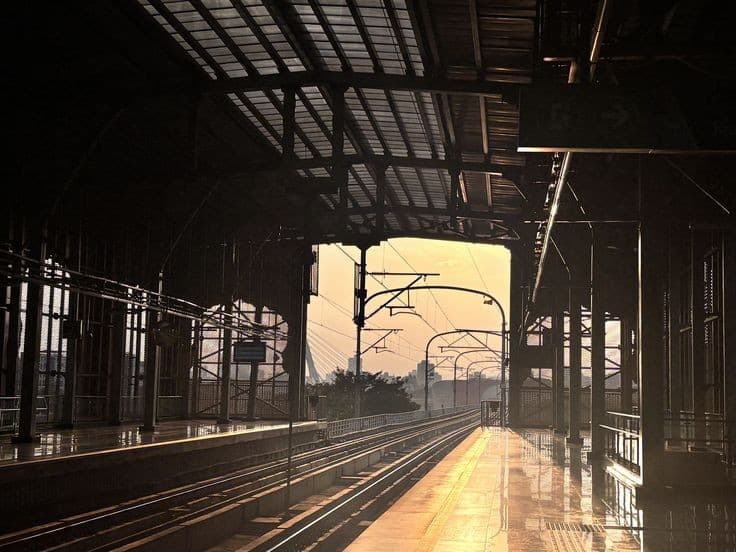 Pune metro platform at sunset